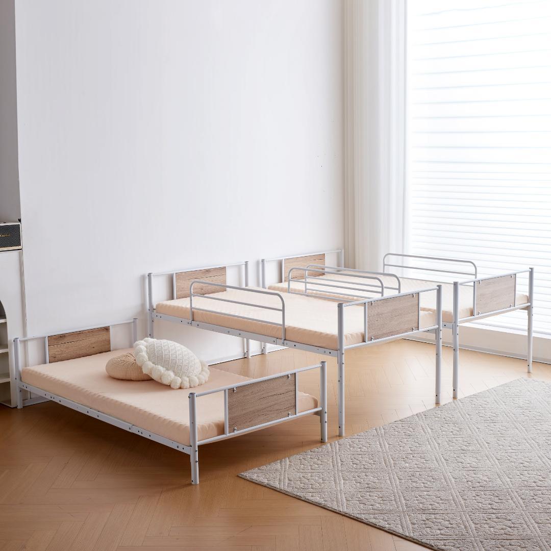 大人気！【ホワイト】三段ベッド パイプベッド　分離可能 スチールベッド耐震