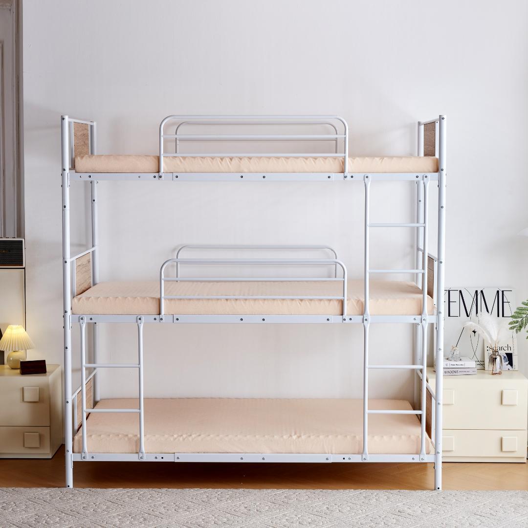 大人気！【ホワイト】三段ベッド パイプベッド　分離可能 スチールベッド耐震