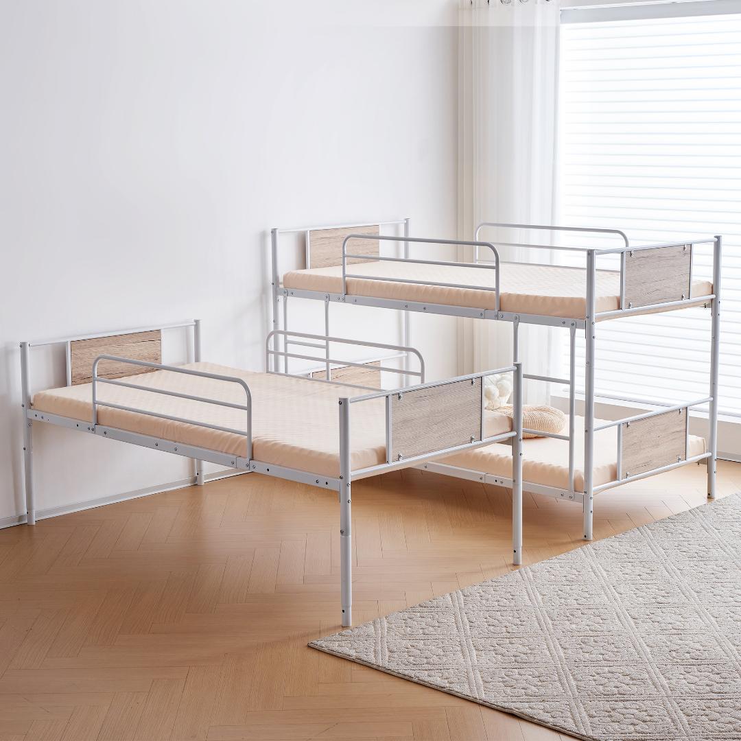 大人気！【ホワイト】三段ベッド パイプベッド　分離可能 スチールベッド耐震