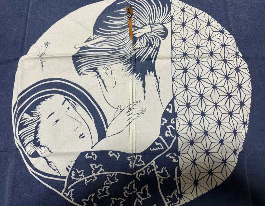 昭和レトロ 年代物 哥麿 のれん 70cm×90cm ネイビー 濃紺 歌麿