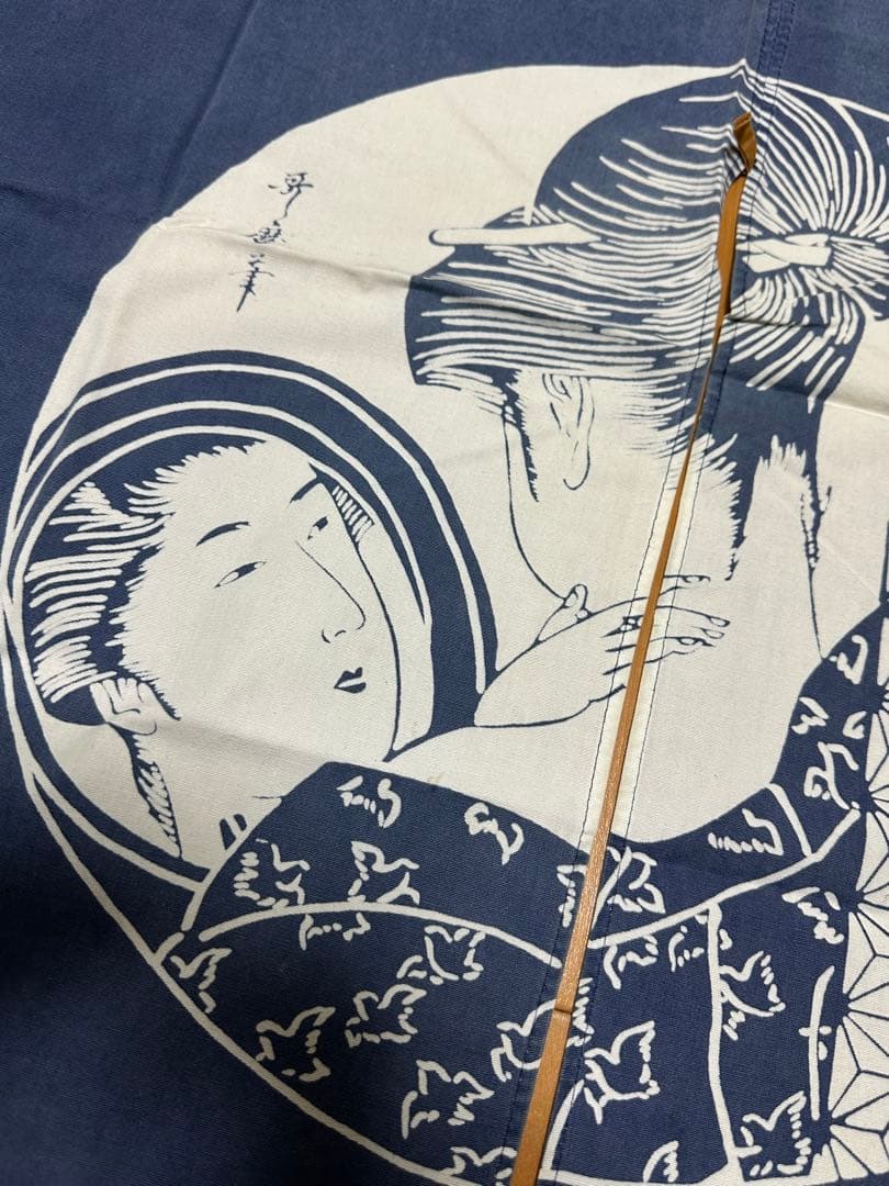 昭和レトロ 年代物 哥麿 のれん 70cm×90cm ネイビー 濃紺 歌麿