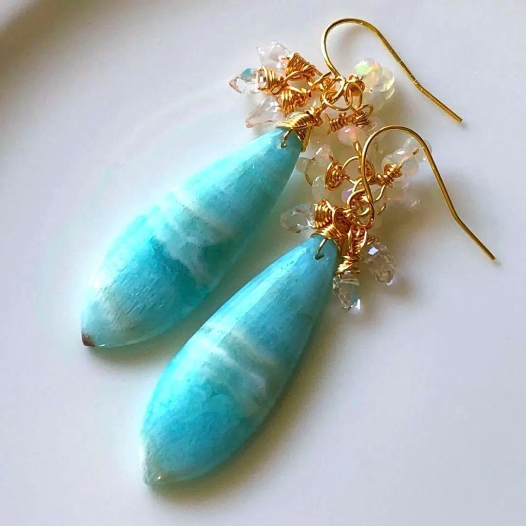 天然石♡極上大粒ヘミモルファイトのピアス14kgf