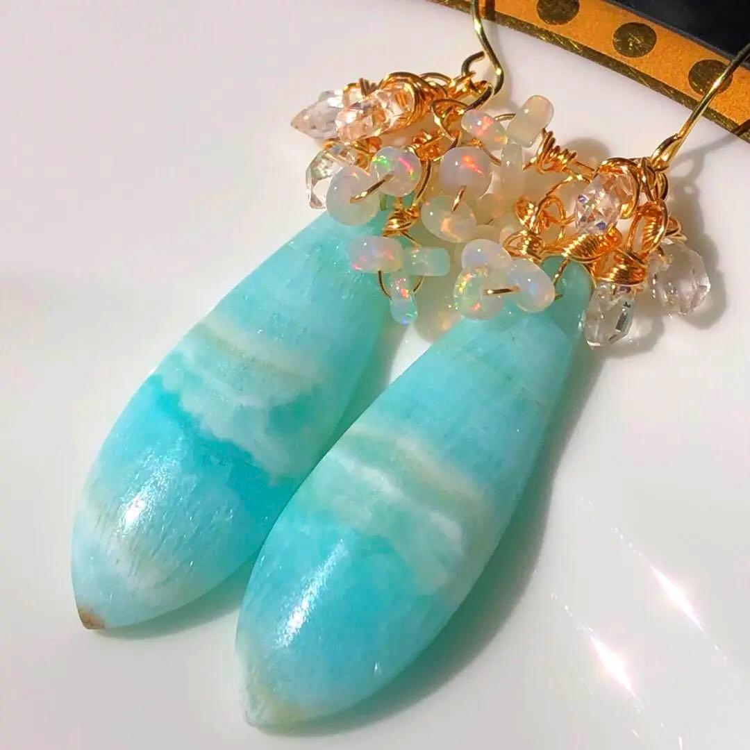 天然石♡極上大粒ヘミモルファイトのピアス14kgf