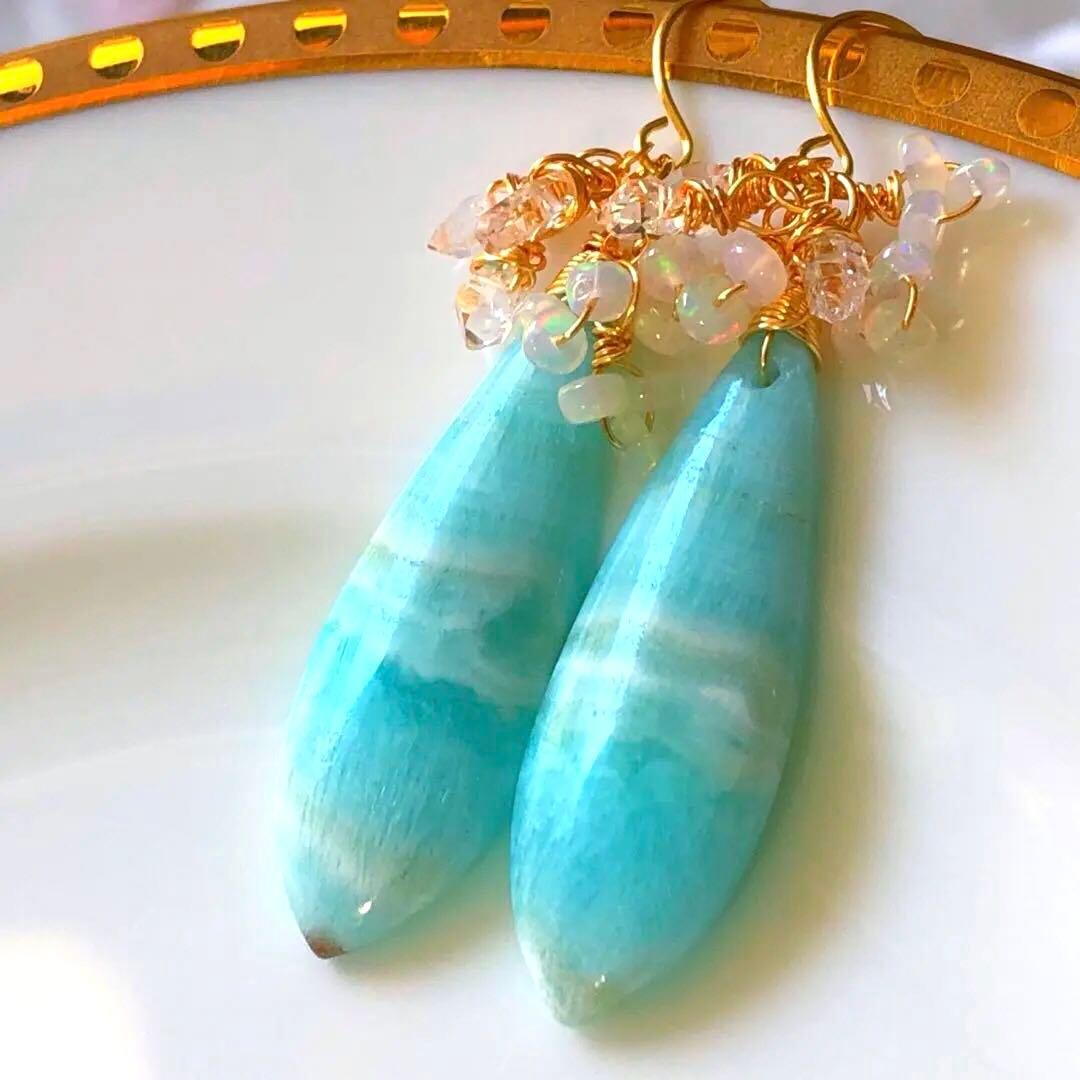 天然石♡極上大粒ヘミモルファイトのピアス14kgf