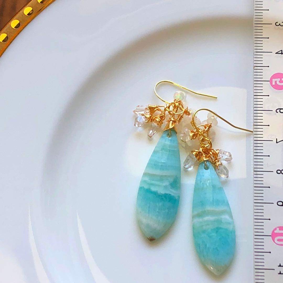 天然石♡極上大粒ヘミモルファイトのピアス14kgf