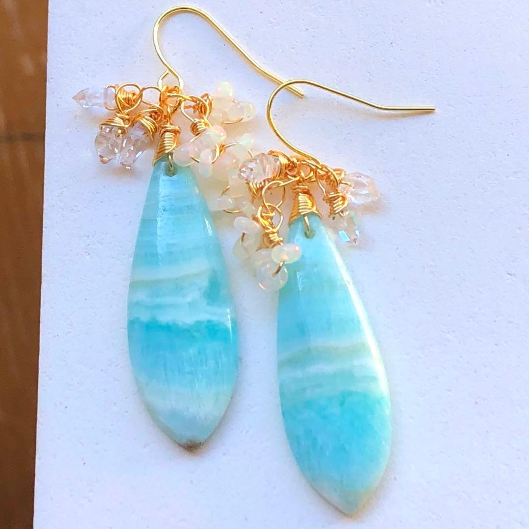 天然石♡極上大粒ヘミモルファイトのピアス14kgf