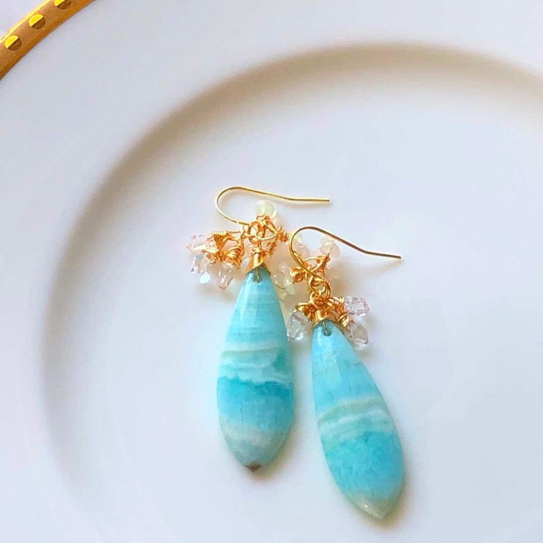 天然石♡極上大粒ヘミモルファイトのピアス14kgf