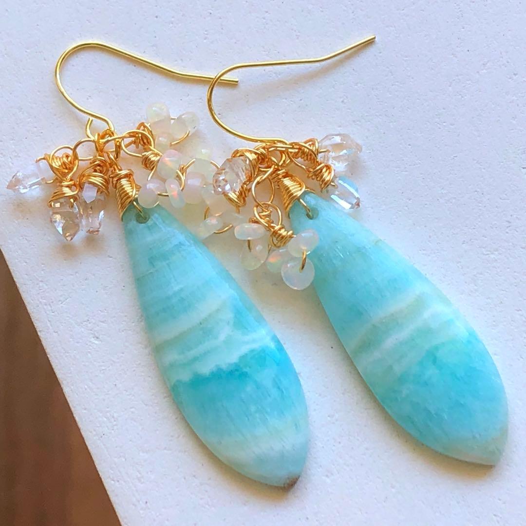 天然石♡極上大粒ヘミモルファイトのピアス14kgf