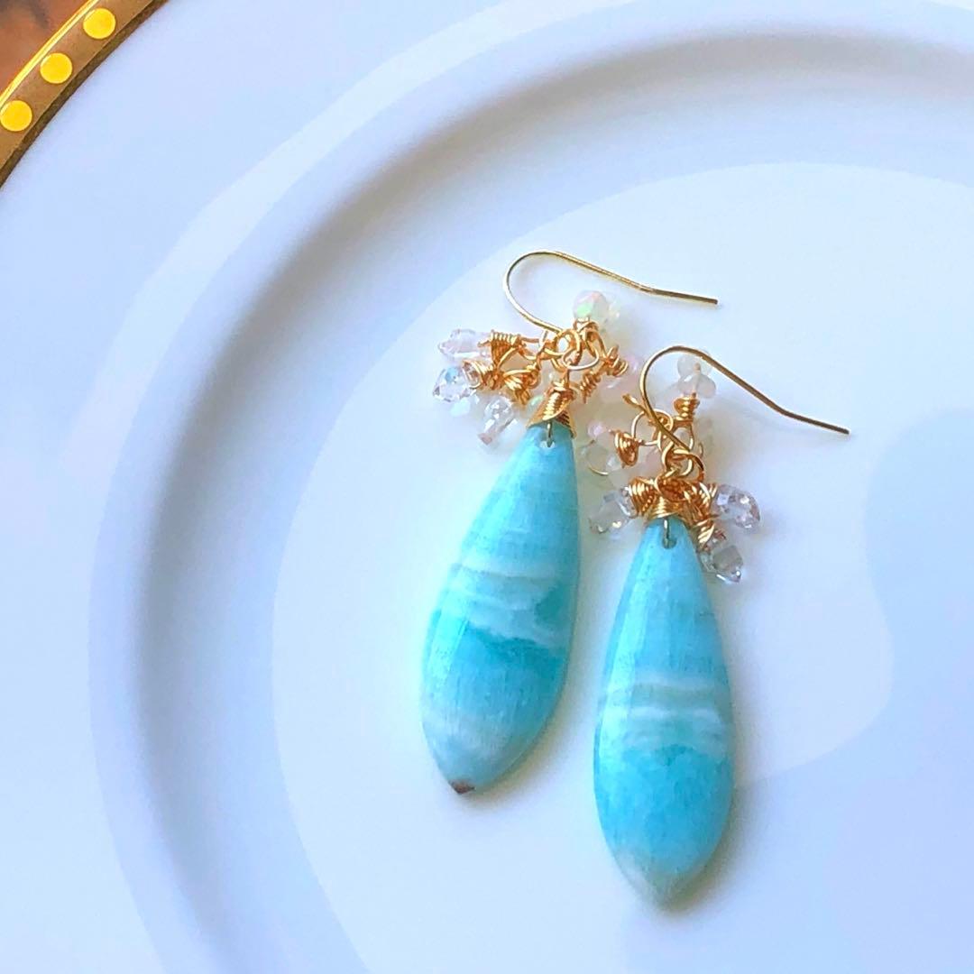 天然石♡極上大粒ヘミモルファイトのピアス14kgf