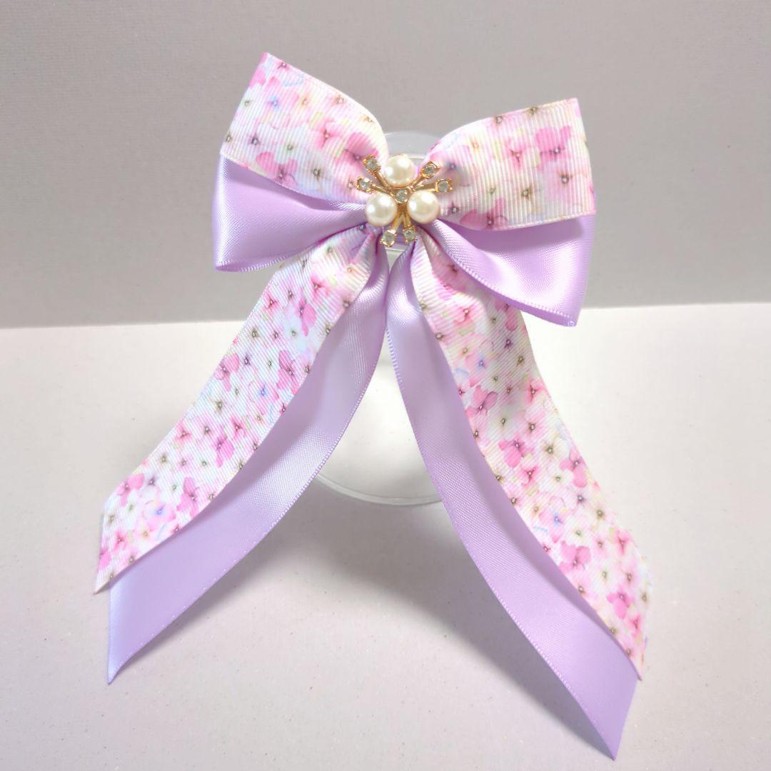 確認　たらりんヘアリボン ヘアゴム　1691　紫陽花　あじさい　紫