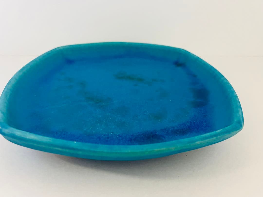 【未使用】沖縄　やちむん　大嶺工房　ギャラリー囍屋　大皿　四角皿　ペルシャブルー