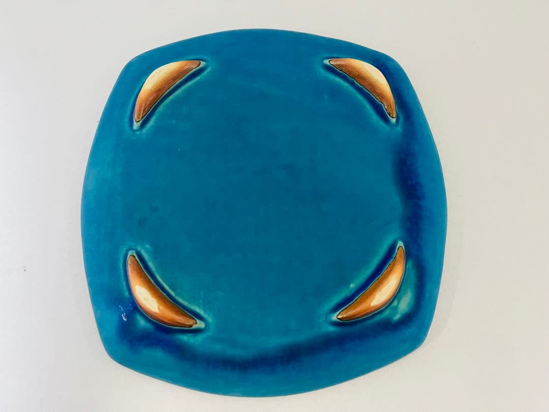 【未使用】沖縄　やちむん　大嶺工房　ギャラリー囍屋　大皿　四角皿　ペルシャブルー