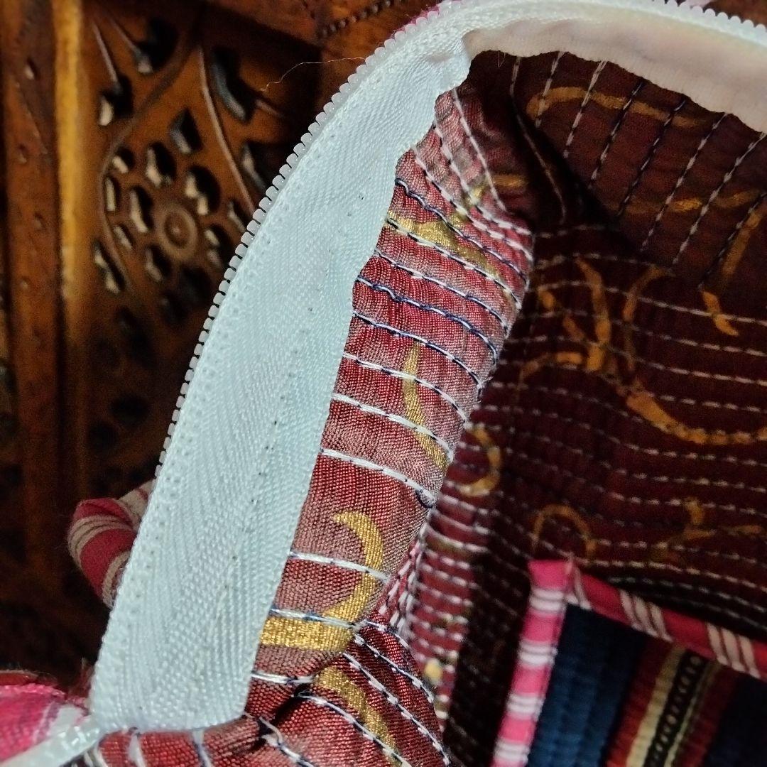 インド製 トートバッグ ブロックプリント×キルト 大容量 ネイビー【6O-13】