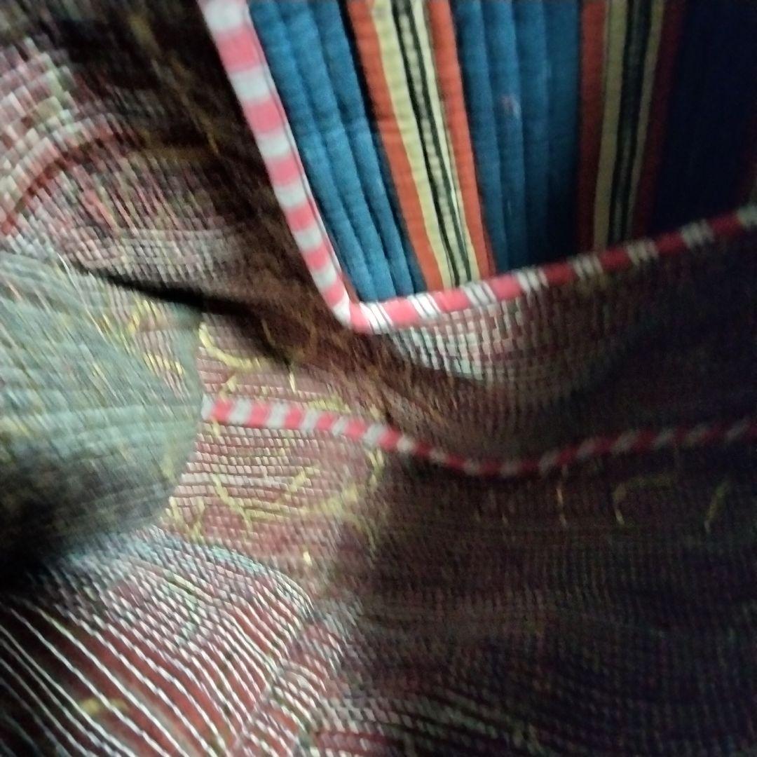 インド製 トートバッグ ブロックプリント×キルト 大容量 ネイビー【6O-13】