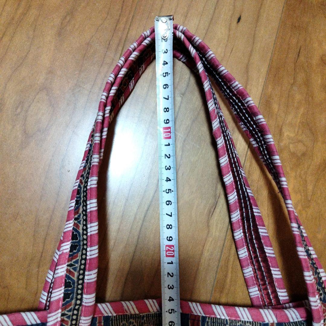 インド製 トートバッグ ブロックプリント×キルト 大容量 ネイビー【6O-13】