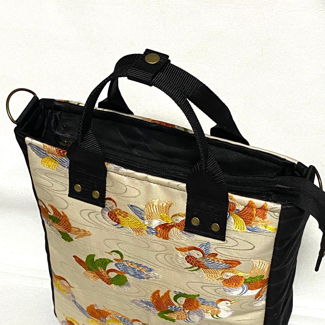 379 帯リメイク　鴛鴦（ おしどり）のBOX型3wayバッグ　匿名配送