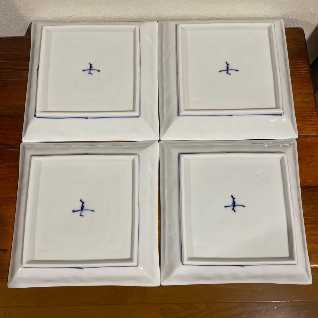 【新品】瀬戸焼 真窯 5.5寸 染付寿正角皿 取皿 銘々皿 4枚組 慶事 祝事