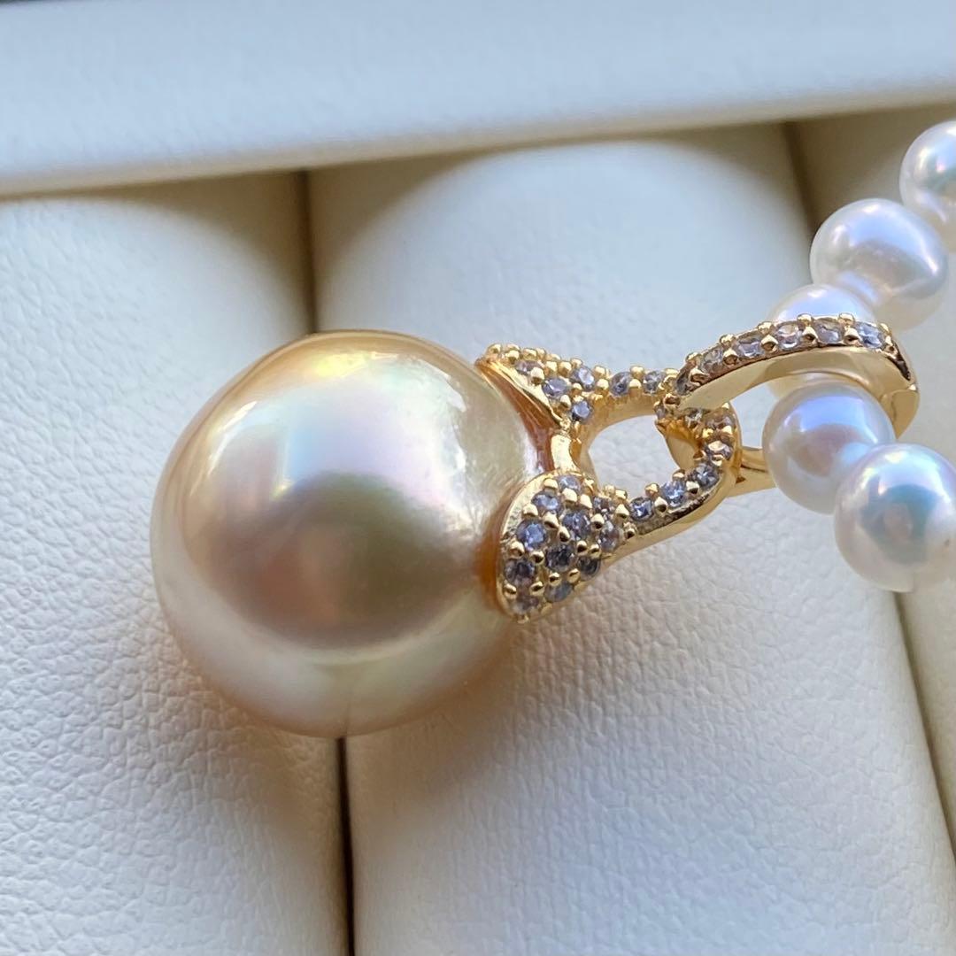 本真珠　南洋白蝶真珠ネックレストップ　13.4*12.1mm茶金PT968