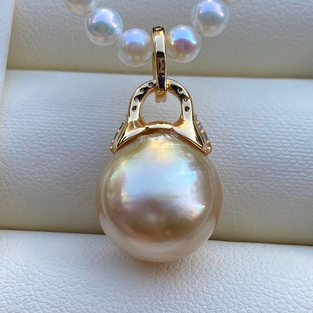 本真珠　南洋白蝶真珠ネックレストップ　13.4*12.1mm茶金PT968