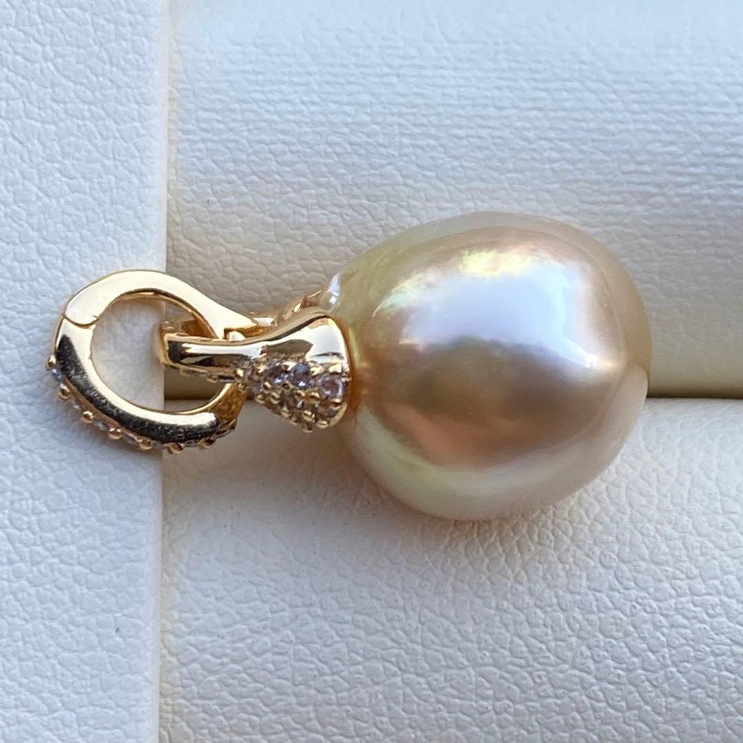 本真珠　南洋白蝶真珠ネックレストップ　13.4*12.1mm茶金PT968