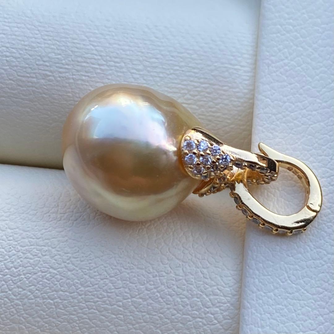 本真珠　南洋白蝶真珠ネックレストップ　13.4*12.1mm茶金PT968