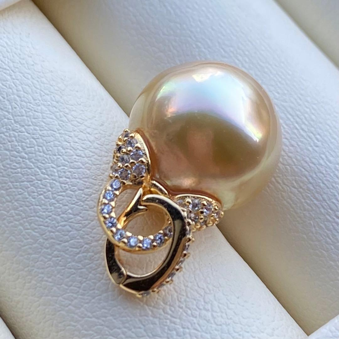 本真珠　南洋白蝶真珠ネックレストップ　13.4*12.1mm茶金PT968