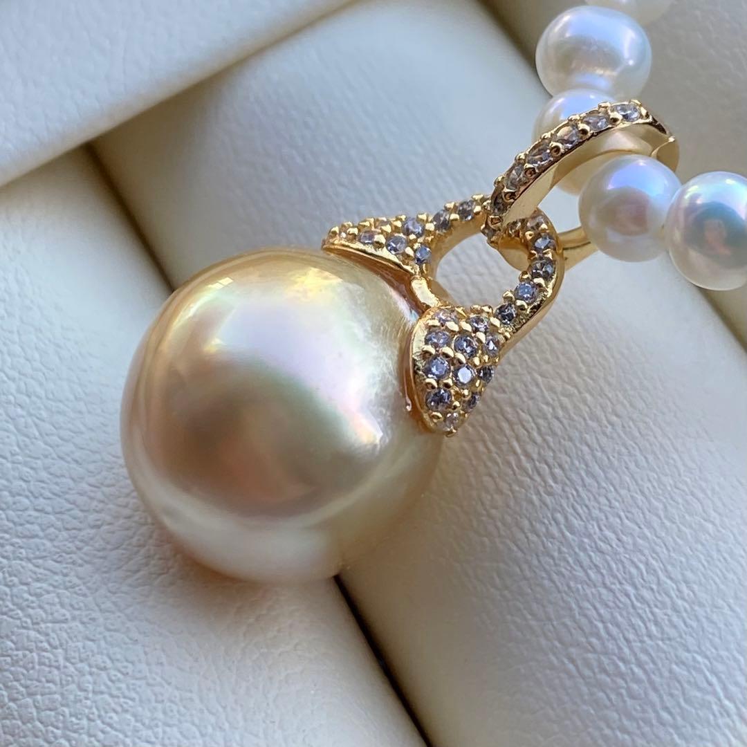 本真珠　南洋白蝶真珠ネックレストップ　13.4*12.1mm茶金PT968