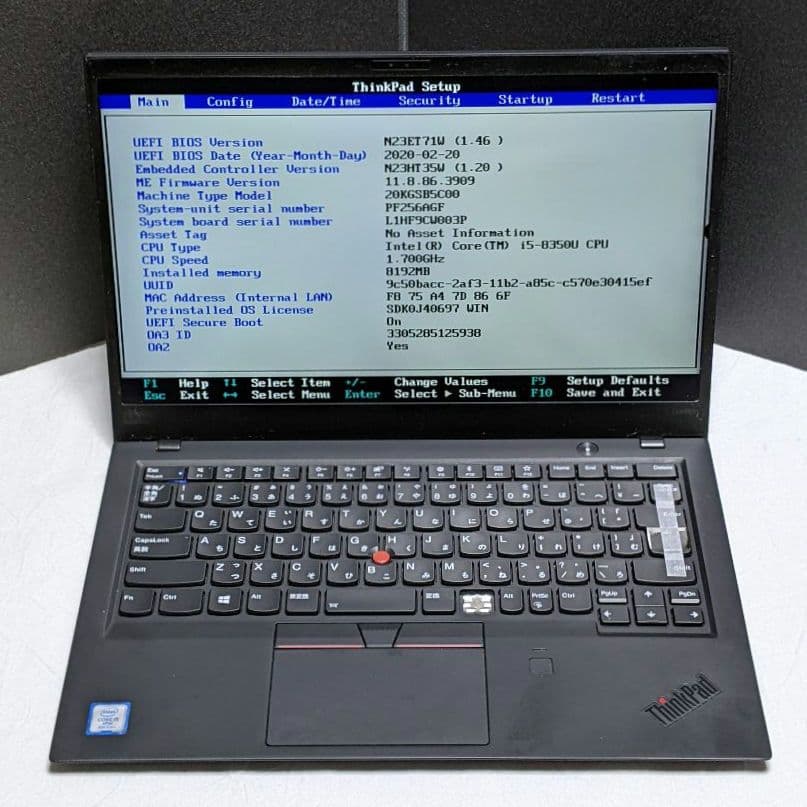 [ジャンク] X1 Carbon gen6 ( 八世i5/8G/スト無 ) A