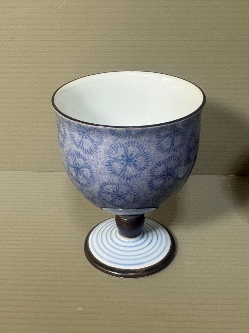 2438 深川製磁　紫なでしこ　百年庵　杯揃　ワインカップ　2客　未使用