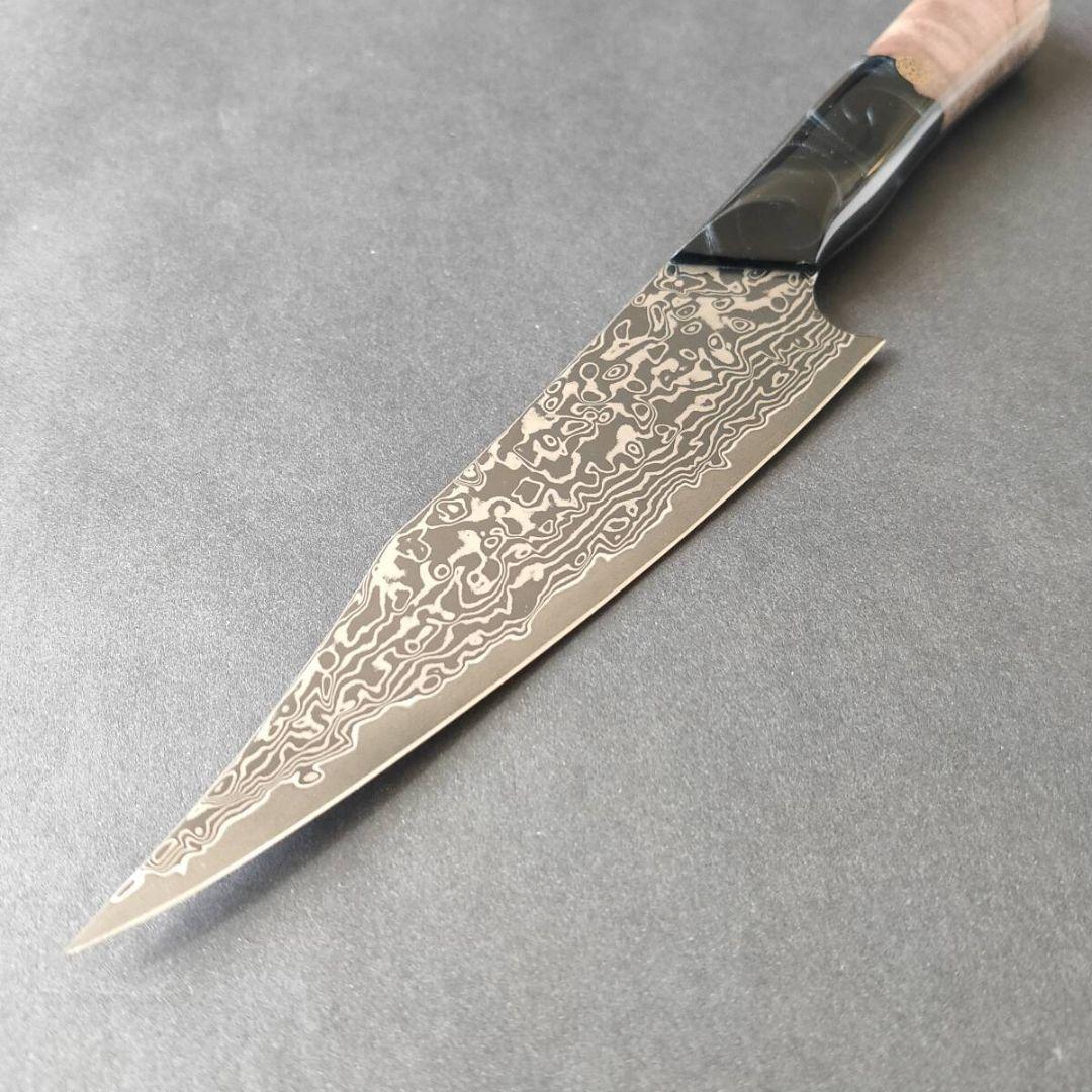67層VG10ダマスカスモダンペティナイフ130mmディープブルーレジンアート柄