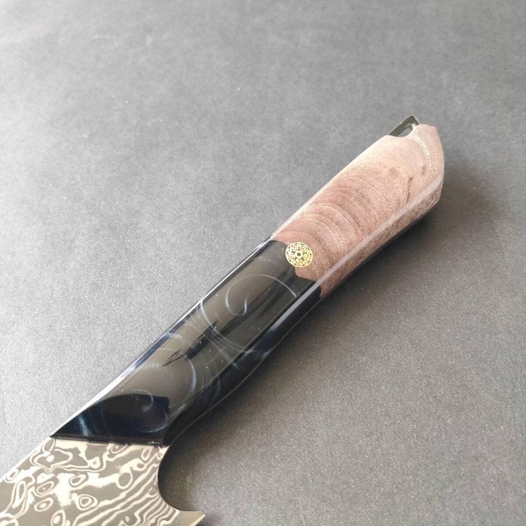67層VG10ダマスカスモダンペティナイフ130mmディープブルーレジンアート柄