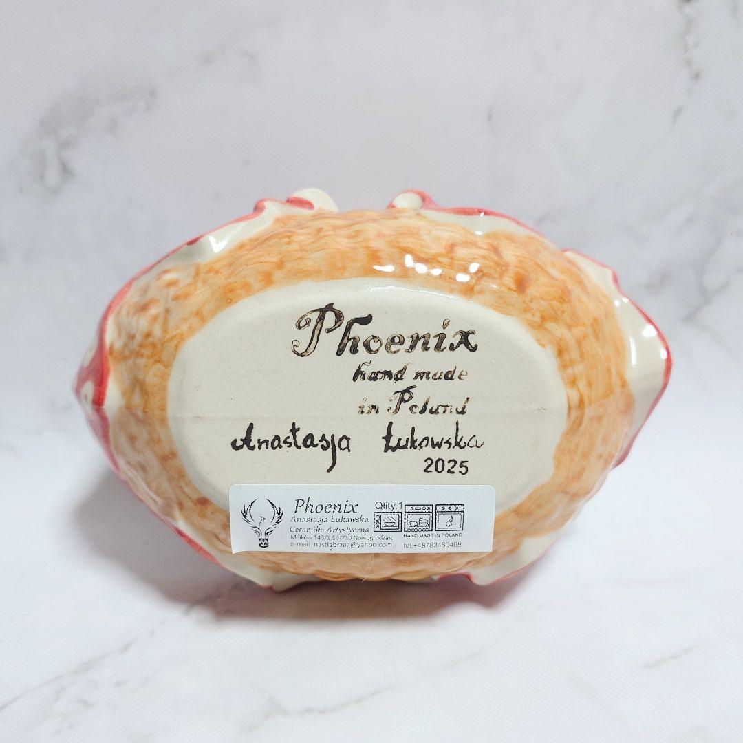 新品 ポーリッシュポタリー PHOENIX社 バスケット 赤ピーコックアイ ②