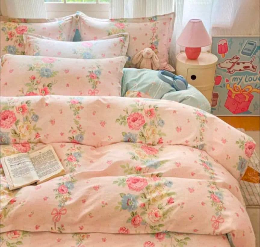 Karen　薔薇水玉リボンロマンチック綿100%シングルカバー枕カバー２枚