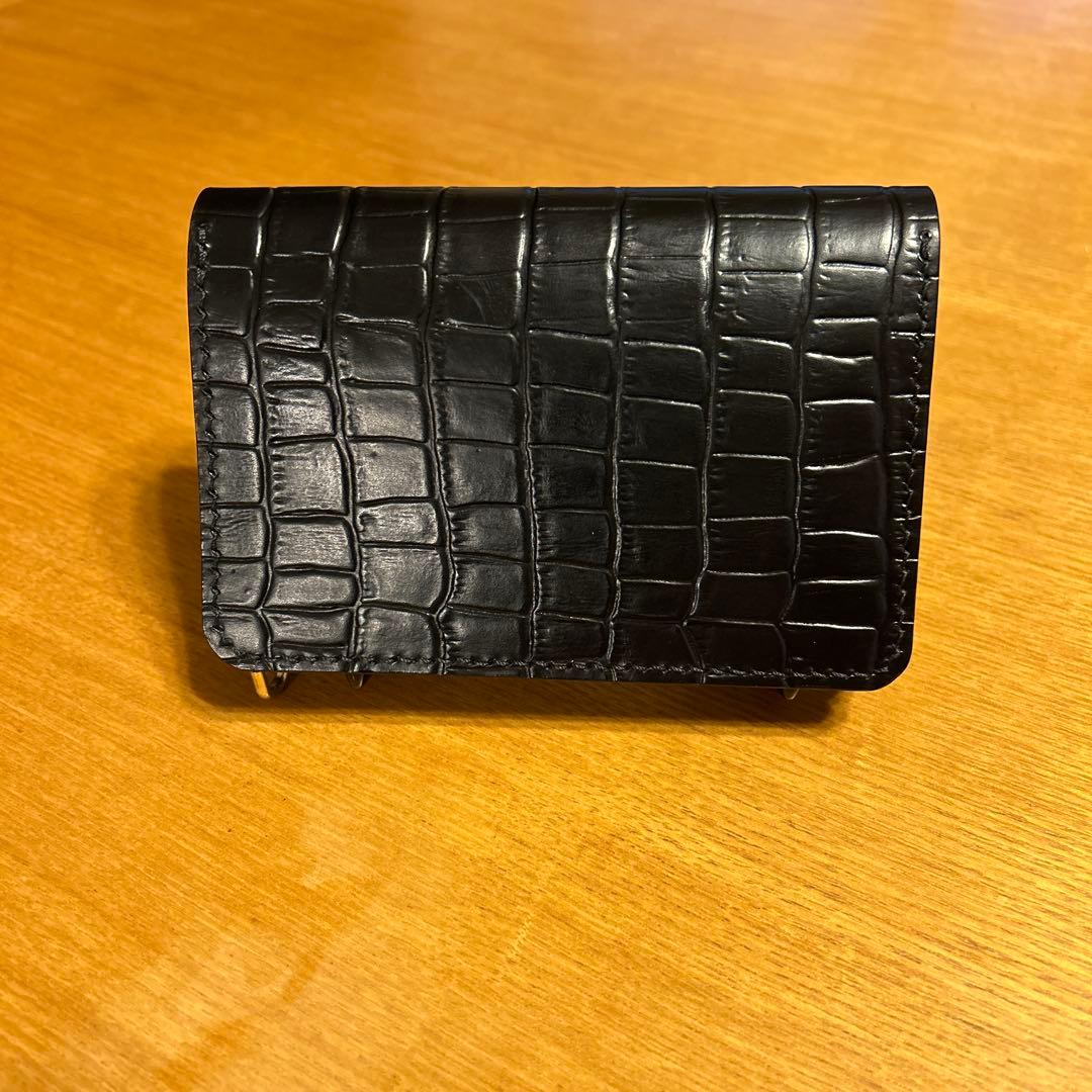 トラッカーウォレット　牛革クロコ型押し　2つ折り財布　ミドルウォレット