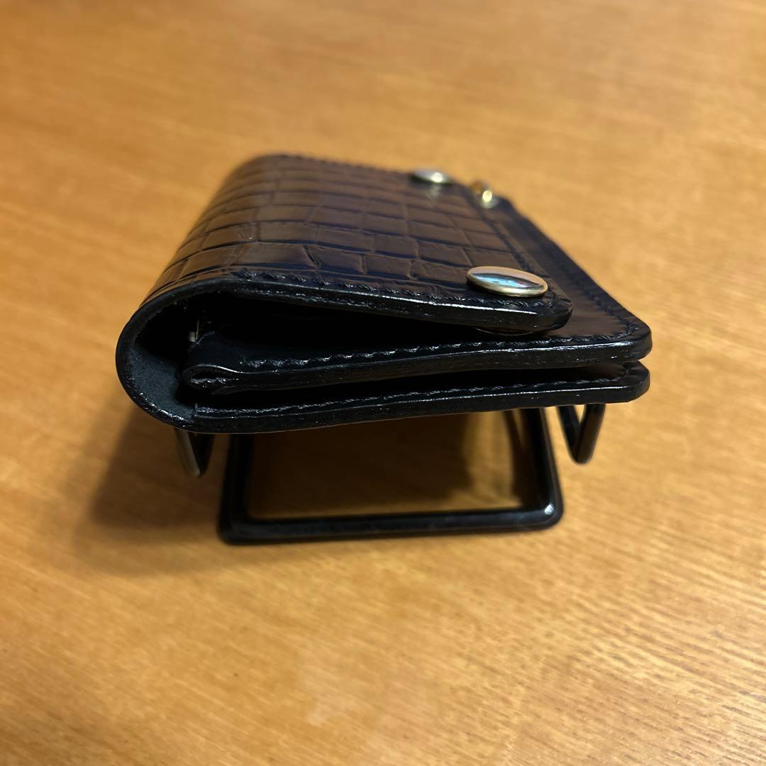 トラッカーウォレット　牛革クロコ型押し　2つ折り財布　ミドルウォレット
