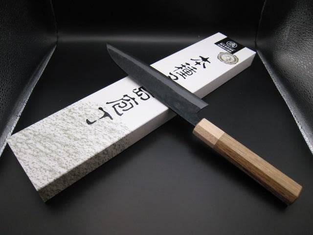 [新品未使用] 三徳包丁180mm黒打ち仕上げ 白紙1号 樫 八角