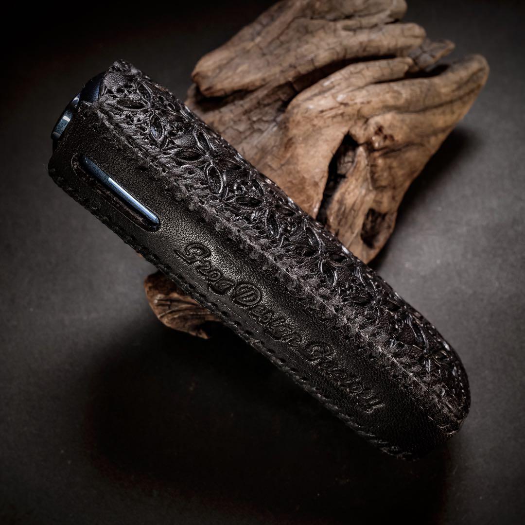 【PloomAURA】プルームオーラ本革製カバー〝髑髏 結　牡丹色 ナスカン付き