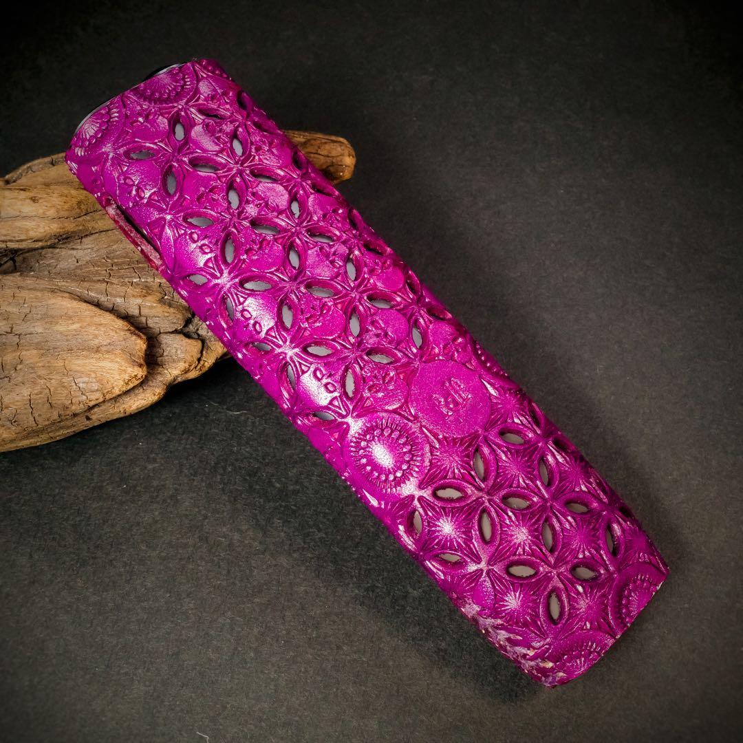 【PloomAURA】プルームオーラ本革製カバー〝髑髏 結　牡丹色 ナスカン付き