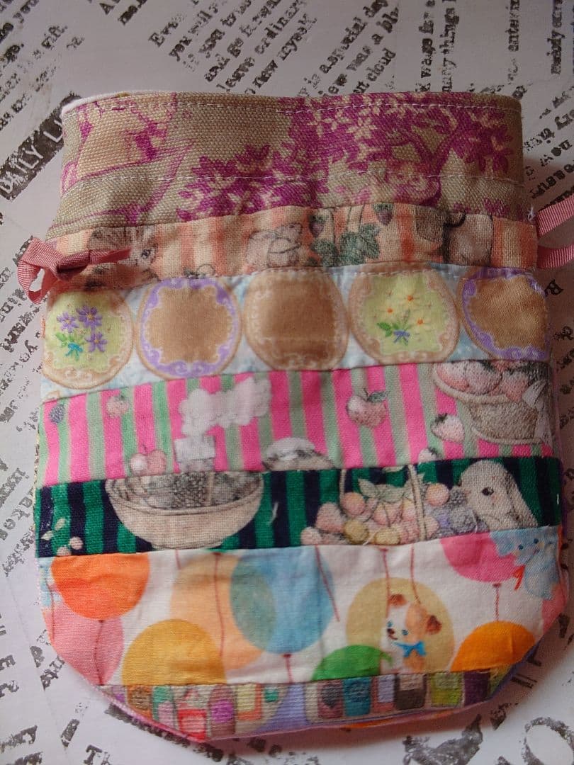 ユキエモン柄　パネル　ファスナー付き　トートバッグ　ショルダー紐と巾着