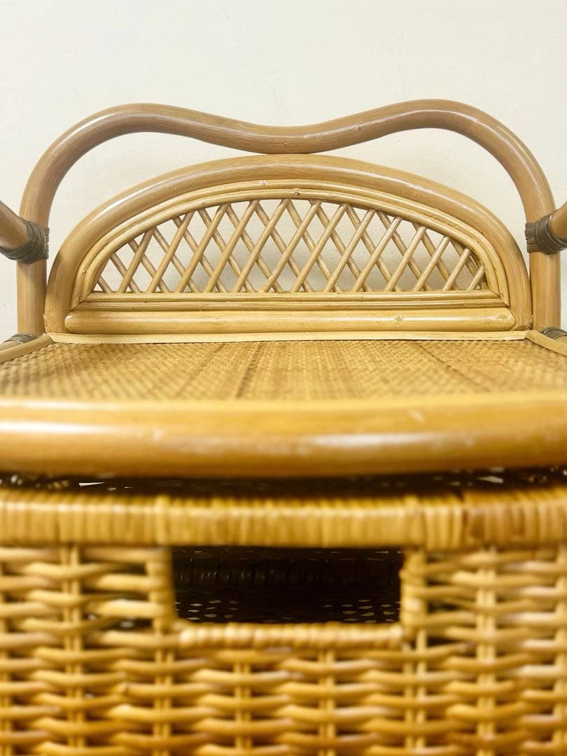 昭和 レトロ 籐 ラタン チェスト ワゴン キャスター　引き出し 天板付　古家具