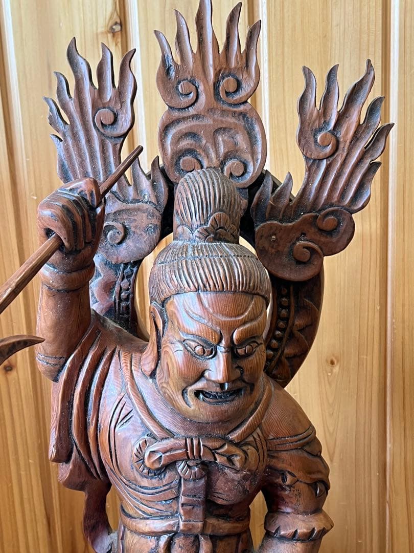 【毘沙門天/木彫り】神様 置物 縁起物 彫刻 希少
