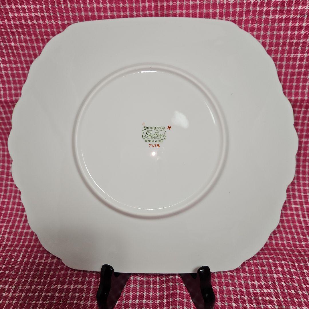 レア Shelley グリーントリム ピンクローズ パンジー ケーキプレート