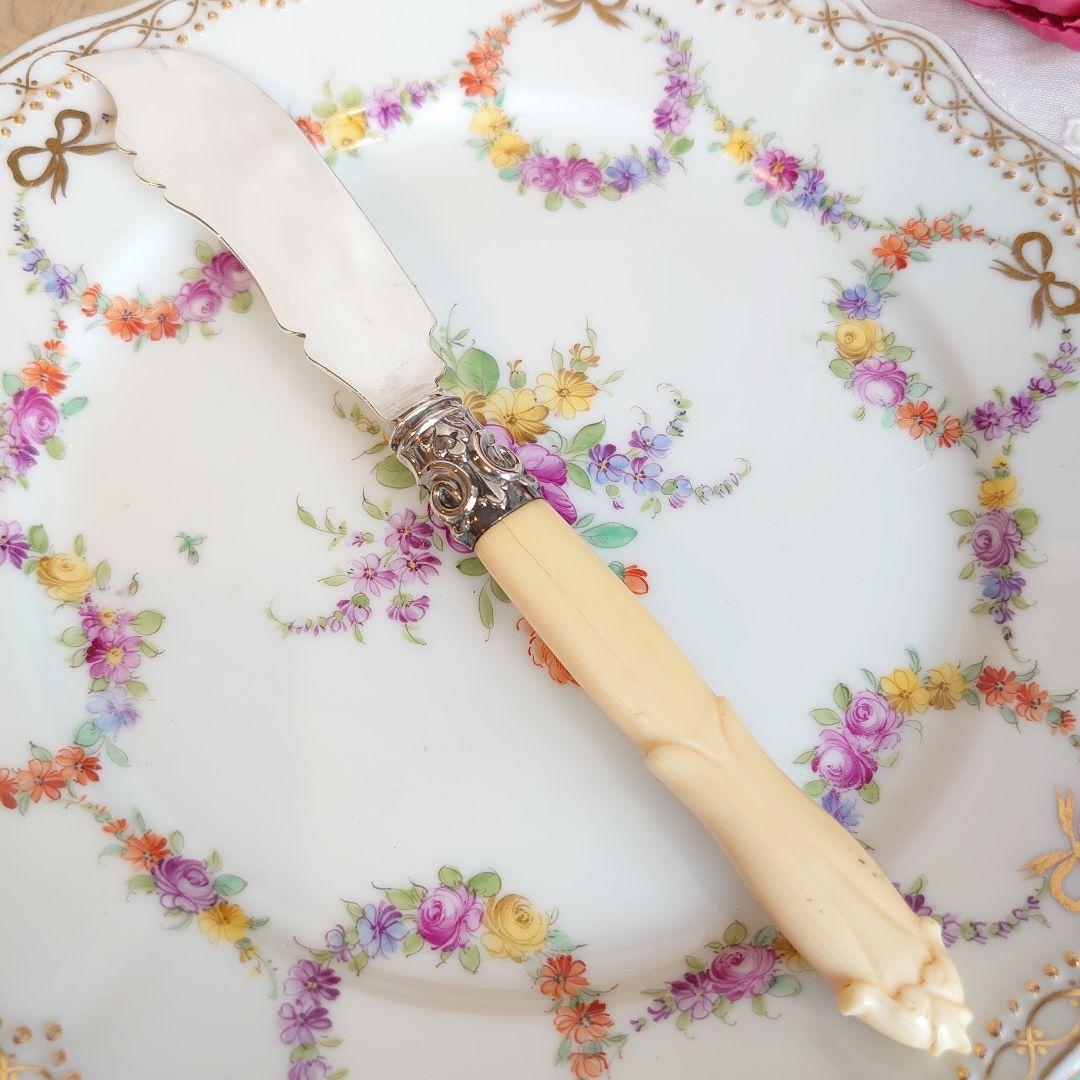 純銀　バターナイフ　アイボリンハンドル　イギリス　アンティーク