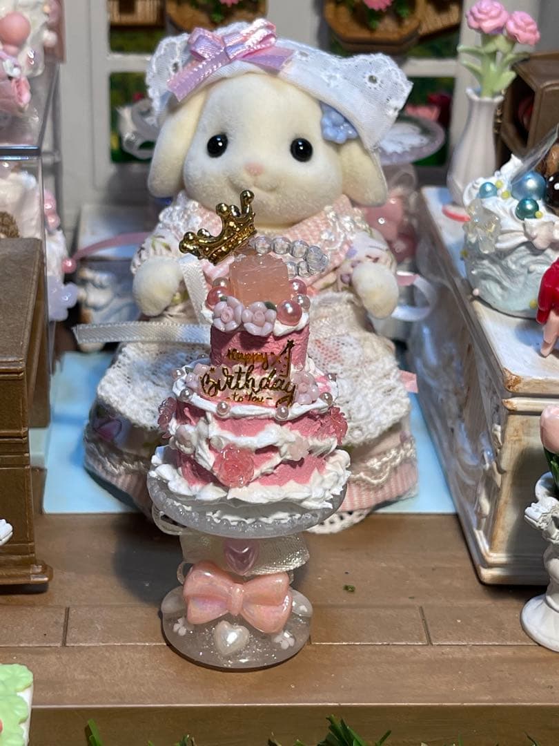 バースデーケーキコットンキャンディローズフラワーホールケーキケーキスタンド付き