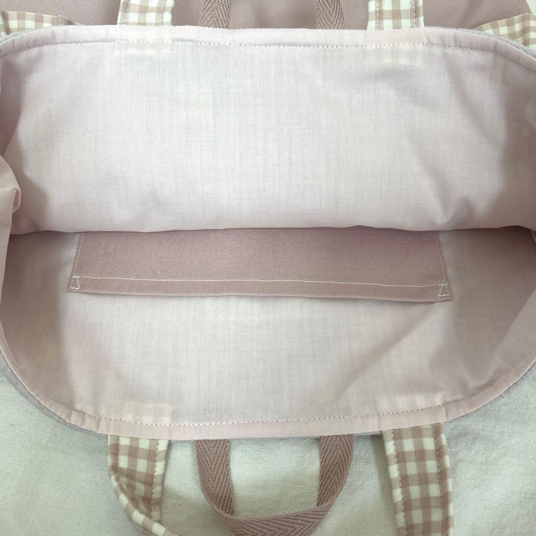 入園入学2点セット　【紫お花ヌビ×くすみピンク】　女の子　上靴袋　レッスンバッグ