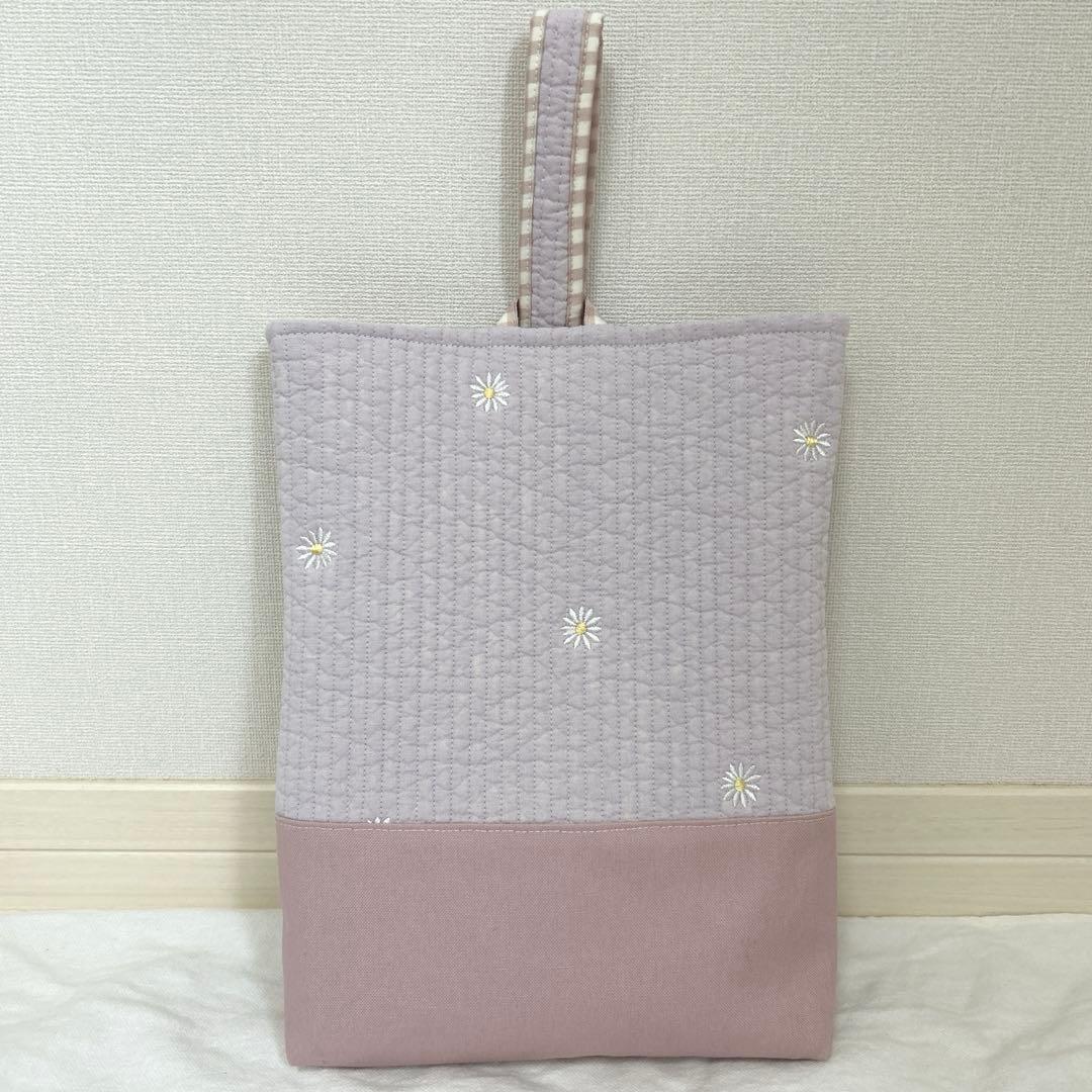 入園入学2点セット　【紫お花ヌビ×くすみピンク】　女の子　上靴袋　レッスンバッグ