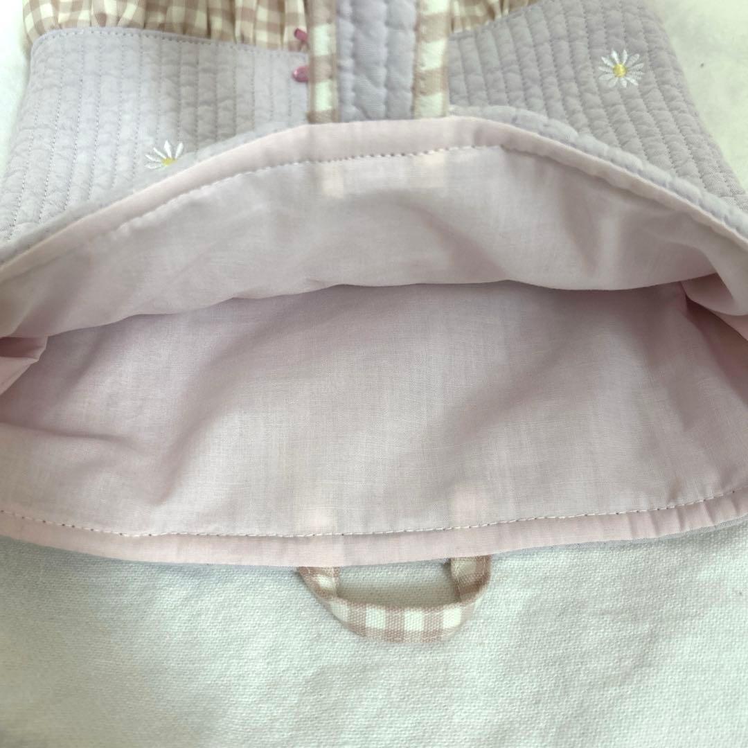 入園入学2点セット　【紫お花ヌビ×くすみピンク】　女の子　上靴袋　レッスンバッグ