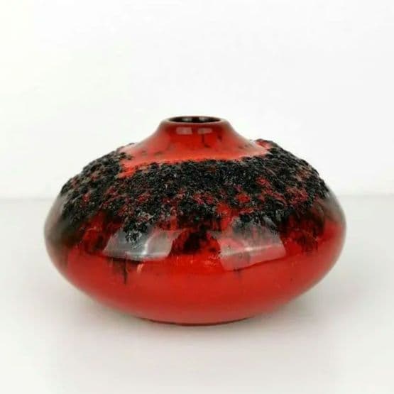 【西ドイツ製 Fatlava】 KREUTZ 花瓶 赤 円形