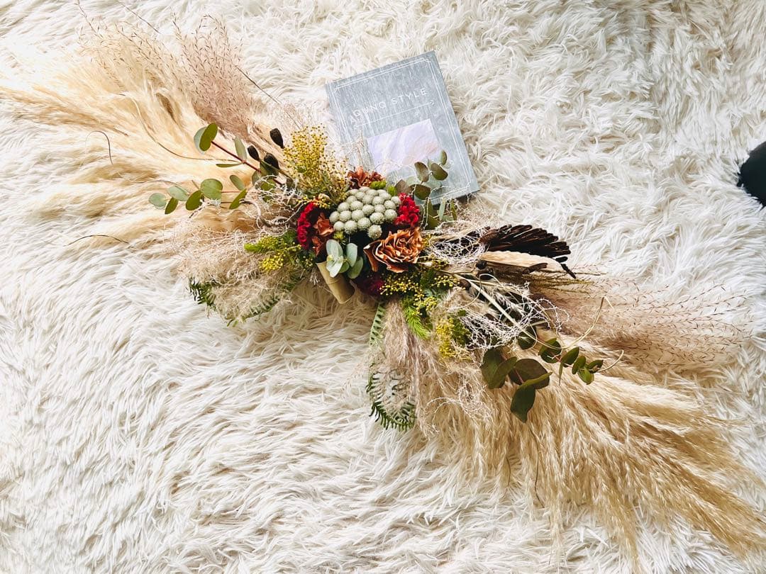 特大パンパスグラスの横長スワッグ☘️ブライダルフォトインテリアバースデー100cm