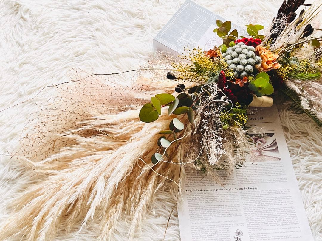 特大パンパスグラスの横長スワッグ☘️ブライダルフォトインテリアバースデー100cm